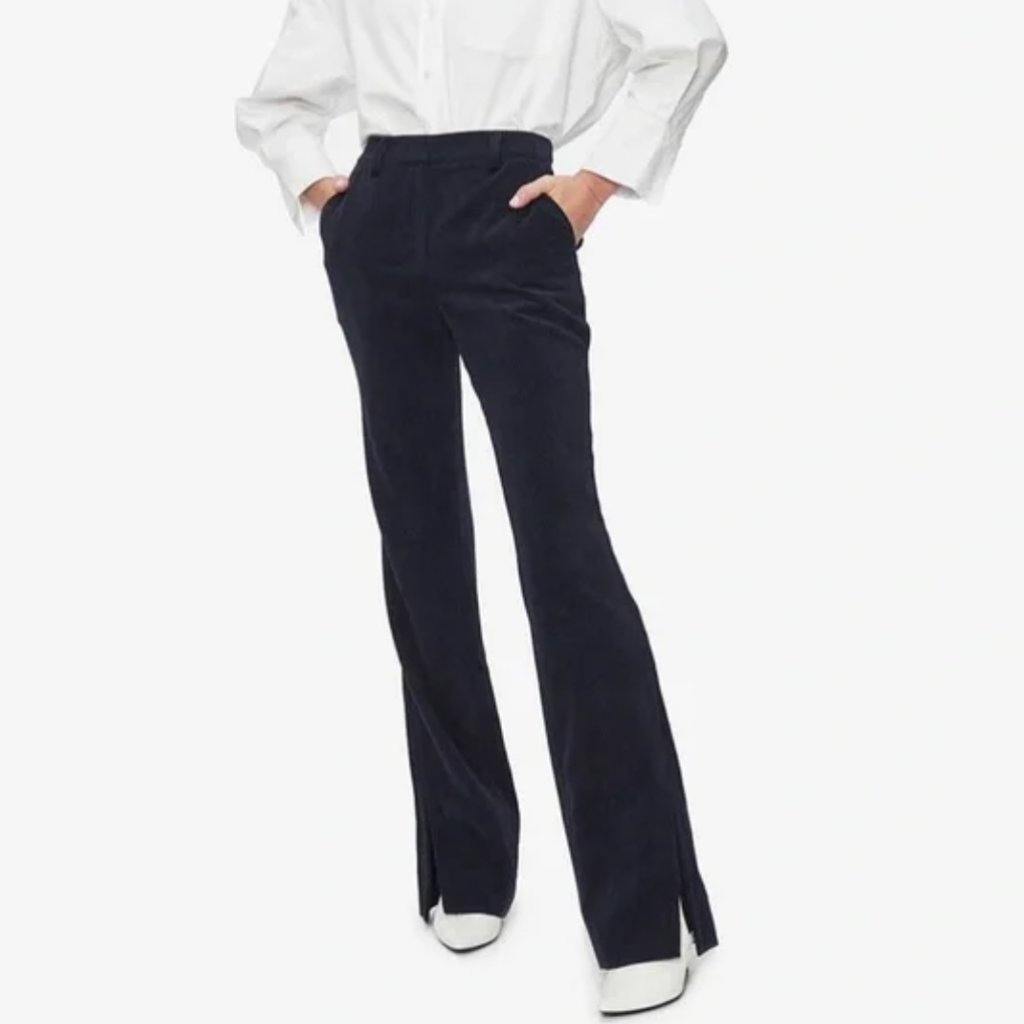 Anine Bing Jocelyn Corduroy Slit-Hem Pants S High Rise Trousers Navy Blue Small